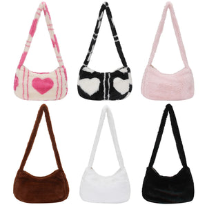 Soft Warm Love Heart Printed Winter Tote Bag