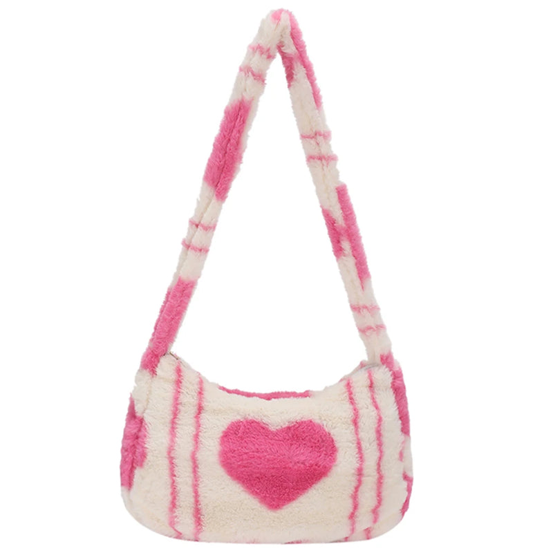 Soft Warm Love Heart Printed Winter Tote Bag