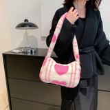 Soft Warm Love Heart Printed Winter Tote Bag