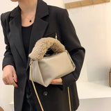Winter Plush Hand Bag Metal Chain Shoulder Bags for Women