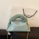 Winter Plush Hand Bag Metal Chain Shoulder Bags for Women