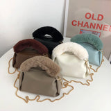 Winter Plush Hand Bag Metal Chain Shoulder Bags for Women