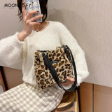 Leopard Print Mini Shoulder Bucket Bag for Women