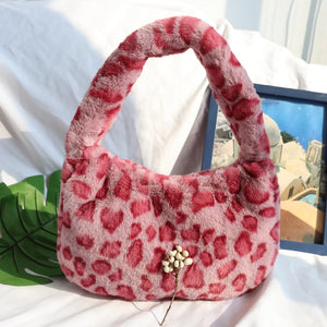 Winter Leopard Plush Shoulder Bag Warm Messenger Bag