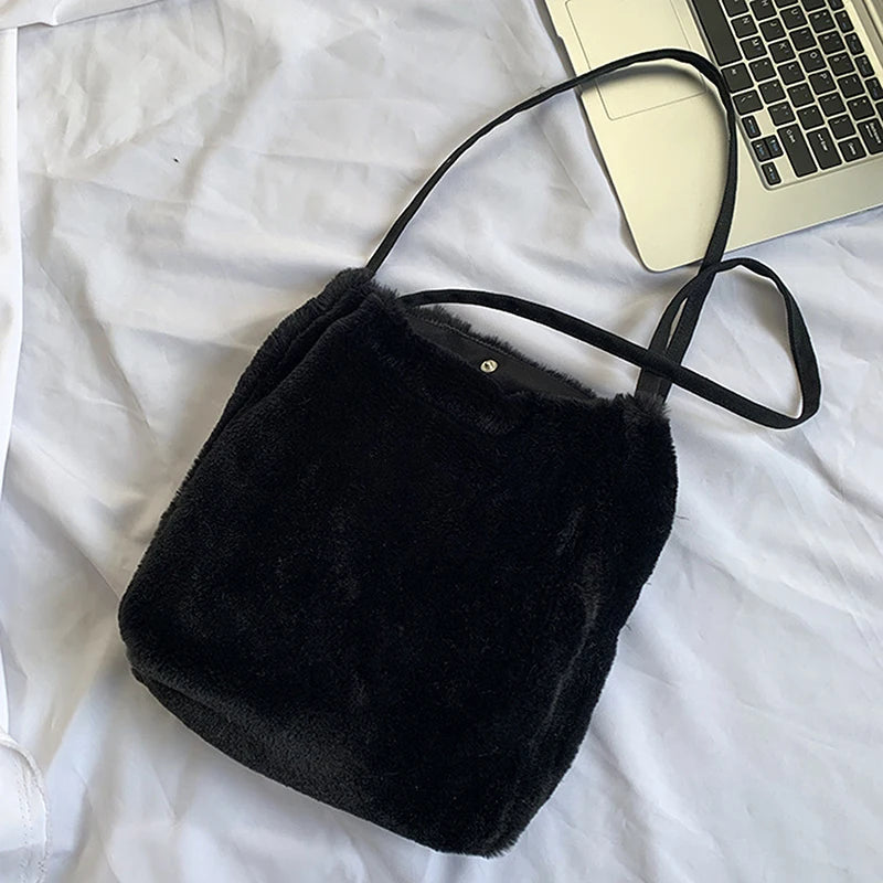 Winter Plush Shoulder Bags Large Capacity Shopping Tote
