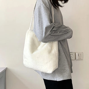 Winter Plush Shoulder Bags Large Capacity Fluffy Tote Handbags