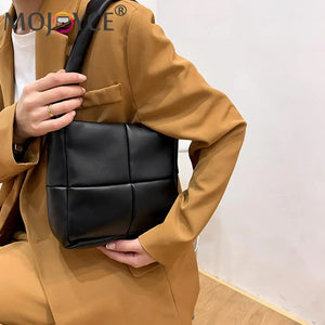 Winter Portable Travel Women PU Leather Plaid Checkered Pattern Handbag