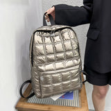 Winter Quilted Plaid Women's Backpack Light Space Down Casual Female Backpacks