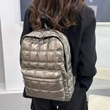 Winter Quilted Plaid Women's Backpack Light Space Down Casual Female Backpacks