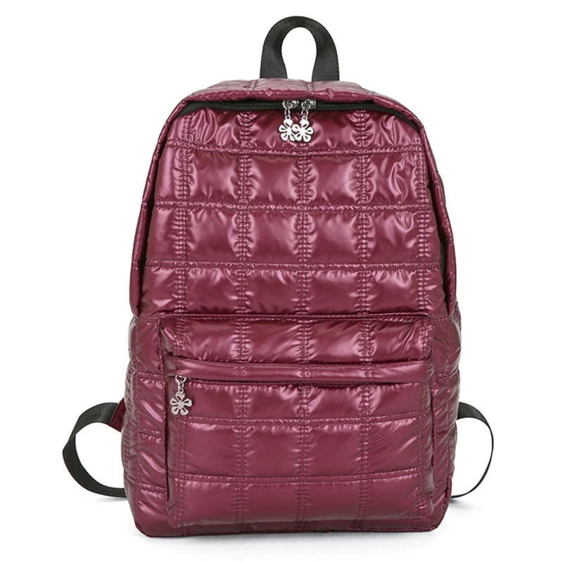 Winter Quilted Plaid Women's Backpack Light Space Down Casual Female Backpacks