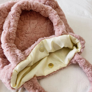 Winter Rose Pink Plush Shoulder Bag Fluffy Tote Underarm Handbag