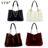 Women's Winter Shoulder Bag Large Faux Fur Handbag Chain Strap Evening Purse