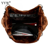 Women's Winter Shoulder Bag Large Faux Fur Handbag Chain Strap Evening Purse