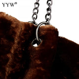 Women's Winter Shoulder Bag Large Faux Fur Handbag Chain Strap Evening Purse