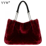 Women's Winter Shoulder Bag Large Faux Fur Handbag Chain Strap Evening Purse