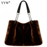Women's Winter Shoulder Bag Large Faux Fur Handbag Chain Strap Evening Purse