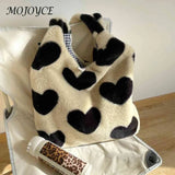 Winter Shoulder Handbags Large Capacity Soft Plush Clutch Bag Love Heart Fluffy