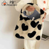 Soft Plush Winter Shoulder Handbag Love Heart Fluffy Large Capacity for Women