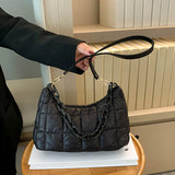 Winter Soft Cotton Women's Shoulder Bags Solid Nylon Plaid Handbags And Purses