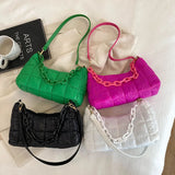 Winter Soft Cotton Women's Shoulder Bags Solid Nylon Plaid Handbags And Purses