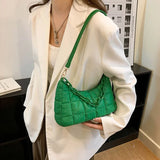 Winter Soft Cotton Women's Shoulder Bags Solid Nylon Plaid Handbags And Purses