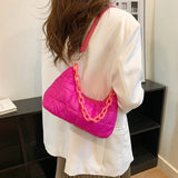 Winter Soft Cotton Women's Shoulder Bags Solid Nylon Plaid Handbags And Purses
