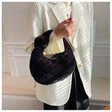 Winter Faux Fur Teddy Plush Half Moon Handbag