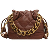 Winter Soft PU Leather Bucket Ladies Crossbody Bag Chain Lattice Barrel Shape