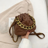Winter Soft PU Leather Bucket Ladies Crossbody Bag Chain Lattice Barrel Shape