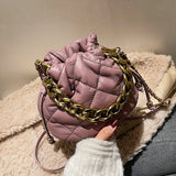 Winter Soft PU Leather Bucket Ladies Crossbody Bag Chain Lattice Barrel Shape