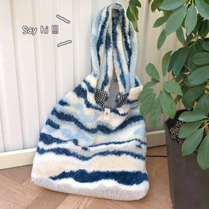 Vintage Style Ink Print Shoulder Bag - Faux Fur Hand Bag