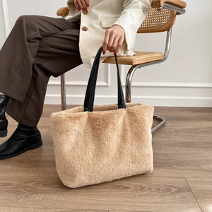 Winter Soft Plush Bags for Women Faux Fur Large Tote Bag
