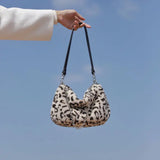 Soft Plush Leopard Print Women Shoulder Bag Vintage Female Tote Purse Handbags