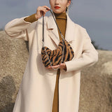 Soft Plush Leopard Print Women Shoulder Bag Vintage Female Tote Purse Handbags