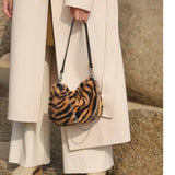 Soft Plush Leopard Print Women Shoulder Bag Vintage Female Tote Purse Handbags