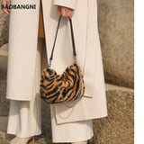 Soft Plush Leopard Print Women Shoulder Bag Faux Fur Ladies Tote Purse Handbag