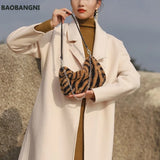 Soft Plush Leopard Print Women Shoulder Bag Faux Fur Ladies Tote Purse Handbag