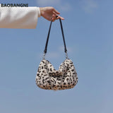 Soft Plush Leopard Print Women Shoulder Bag Faux Fur Ladies Tote Purse Handbag