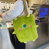 Winter Soft Plush Shoulder Bag Women Little Monster Embroidery Handbags