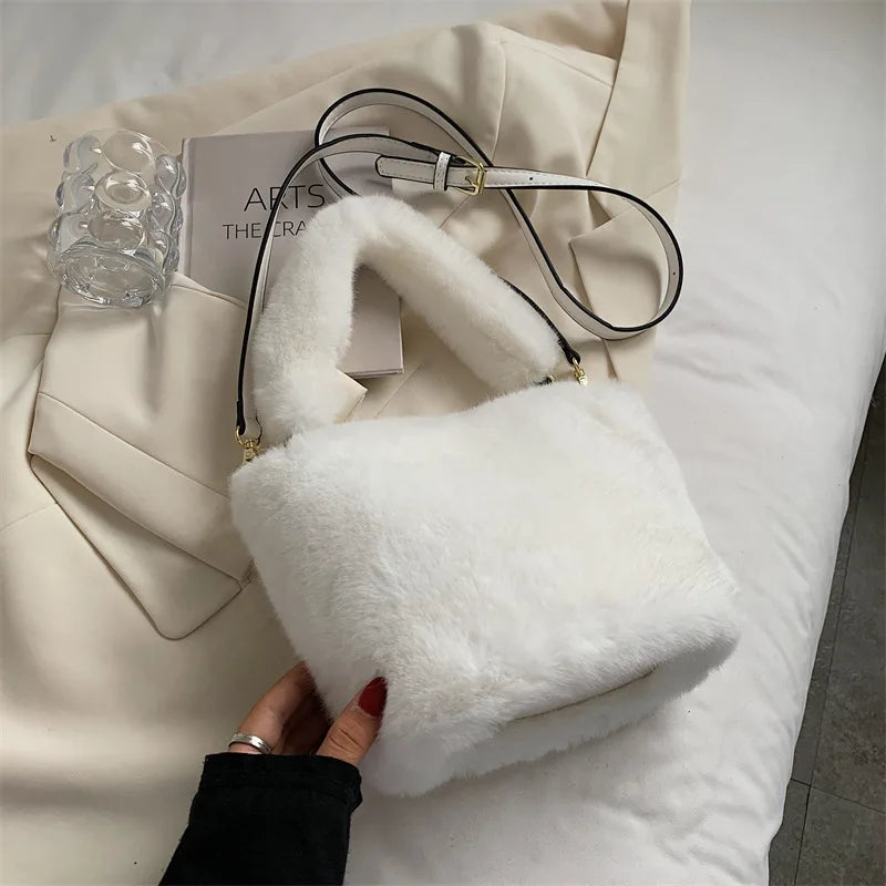 Soft Plush Women's Faux Fur Crossbody Bag Solid Messenger Handbag