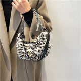 Winter Soft Plush Women Shoulder Crossbody Bag Leopard Small Purse