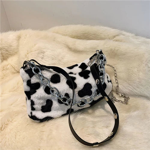Winter Soft Plush Women Shoulder Crossbody Bag Leopard Small Purse