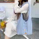Winter Soft Plush Women Shoulder Vest Bag Student Female Embroidered
