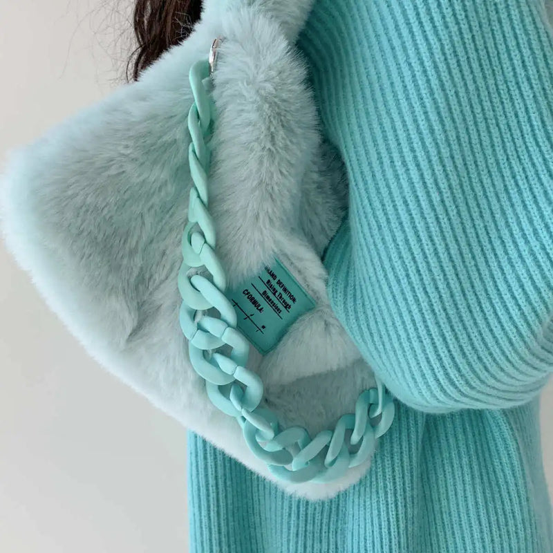 Soft Plush Women Tote Handbags Faux Fur Messenger Bag Large Female Shoulder Bags