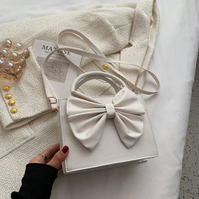 Winter Solid Big Handbag For Women High Pu Leather Bow Single Shoulder Bag