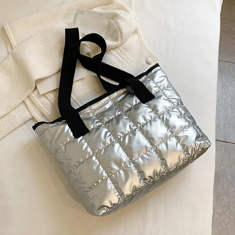 Winter Space Cotton Tote Women Large Capacity Padded Shoulder Bag