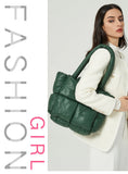 Winter Space Down Cotton Handbag Large Tote Soft Padded Shoulder Bags for Women