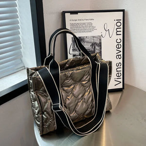 Winter Down Shoulder Bag Large Capacity Shopper Tote Handbag for Women