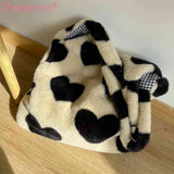 Winter Top-handle Bags Large Capacity Soft Plush Shopping Bag Love Heart Fluffy