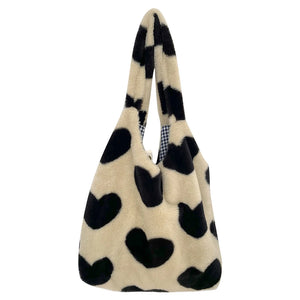 Soft Plush Love Heart Top-handle Bag for Women Girls